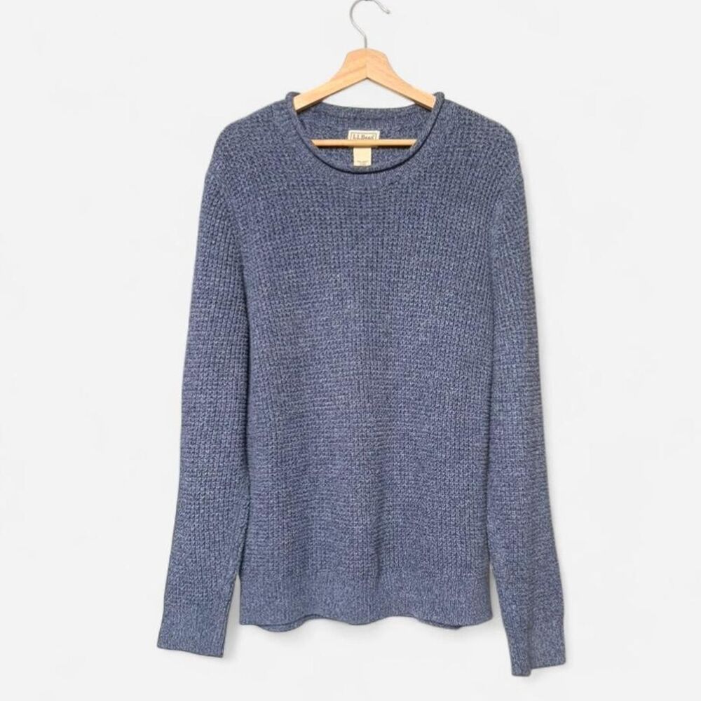 Vintage chunky waffle knit L.L.Bean blue organic cotton grandpa sweater